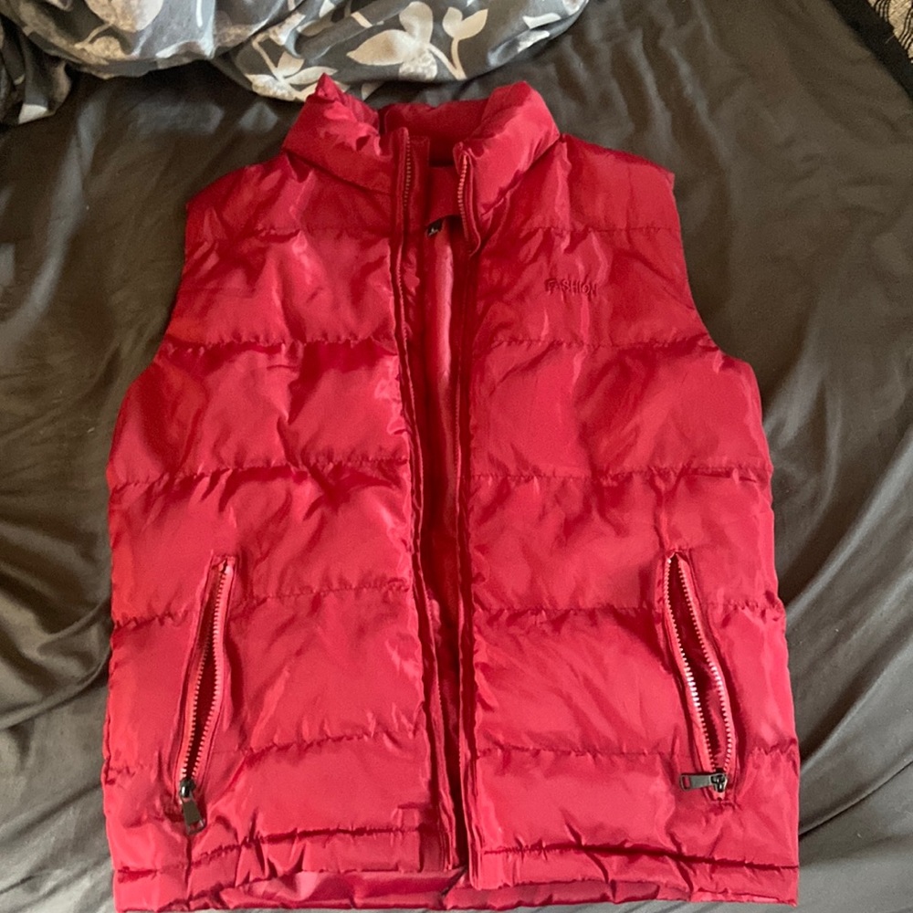 Red puffy vest, unknown brand